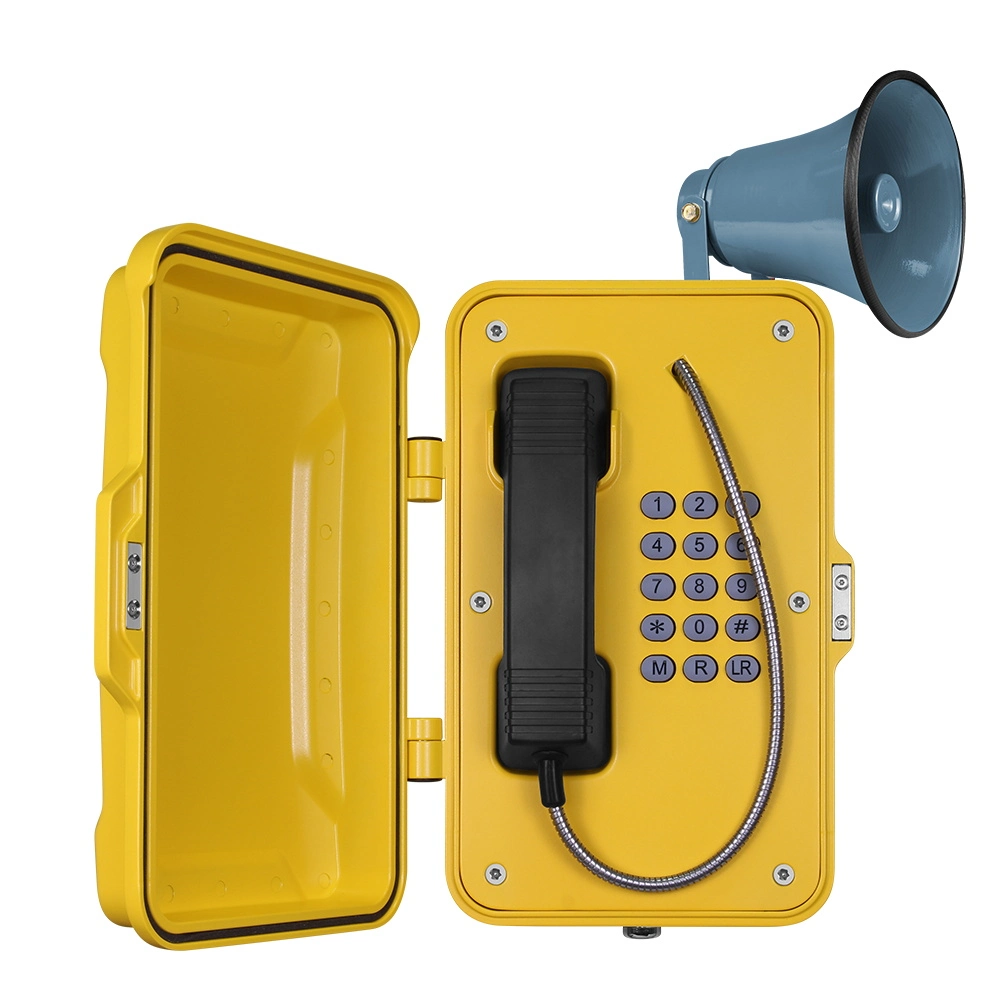 Weatherproof Tunnel SIP Telephone with Horn, Rugged Industrial Broadcasting VoIP Telephone